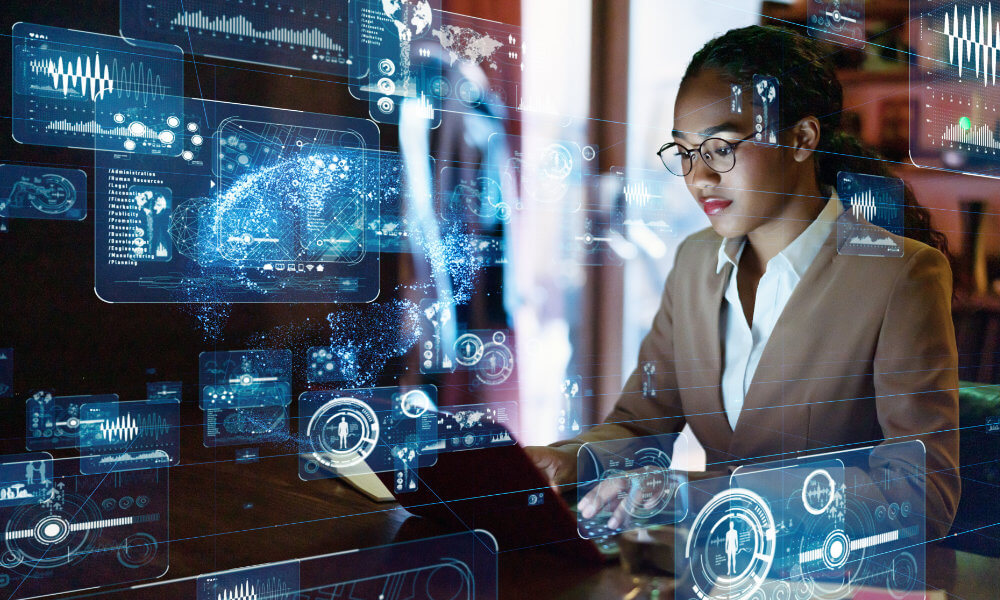Young femal e engineer concept. GUI (Graphical User Interface). GUI Engineer Female