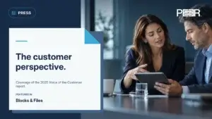 Blocks & Files: The customer perspective. Coverage of the 2025 Voice of the Customer report. Illustrative AI-generated scene.