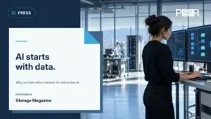 Storage Magazine: AI starts with data. Why orchestration matters for enterprise AI. Illustrative AI-generated scene.