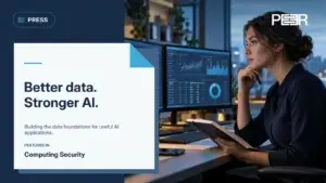 Computing Security: Better data. Stronger AI. Building the data foundations for useful AI applications. Illustrative AI-generated scene.