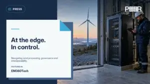EM360Tech: At the edge. In control. Navigating local processing, governance and interoperability. Illustrative AI-generated scene.