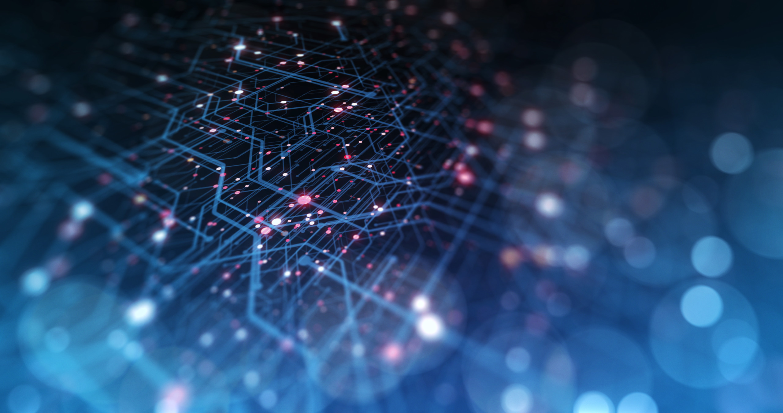 Motherboard Circuit Background. Virus detected over circuit board. Worm, cyber attack, antivirus, firewall alert and danger warning concept. Futuristic PCB. 3D render Abstract tech background made of printed circuit board. Depth of field effect and bokeh.